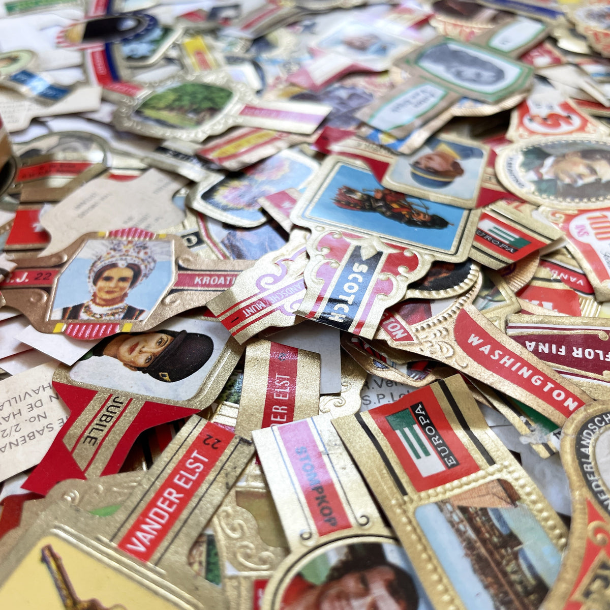 1960s - 50 Vintage Cigar Bands Collection - European And American Tobacco Rings - Over 50 Unique Designs - Collectible Paper Ephemera