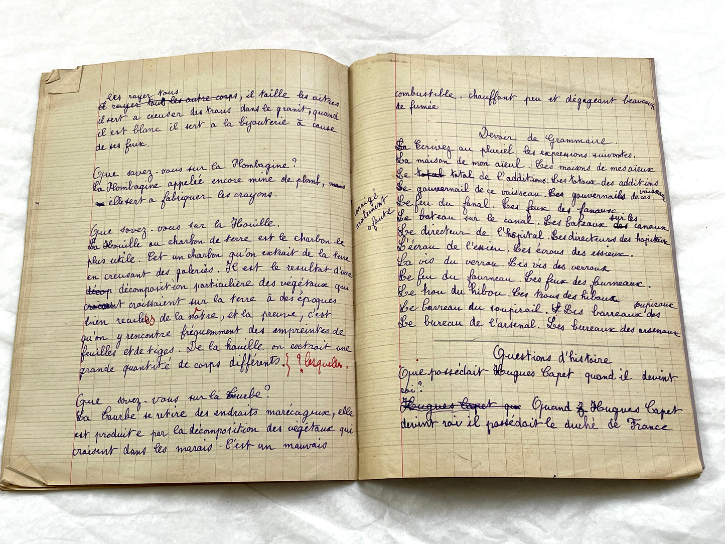 1920s - French School Notebook - Young Girl's Handwritten Exercises - Vintage Educational Ephemera - History