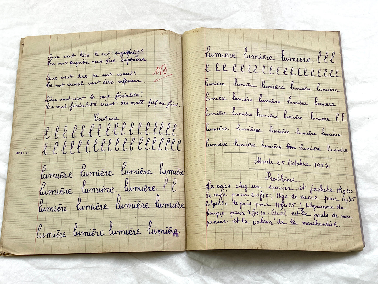 1920s - French School Notebook - Young Girl's Handwritten Exercises - Vintage Educational Ephemera - History