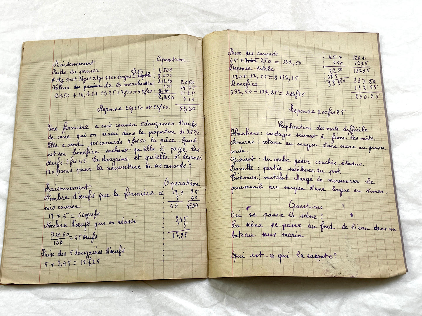 1920s - French School Notebook - Young Girl's Handwritten Exercises - Vintage Educational Ephemera - History