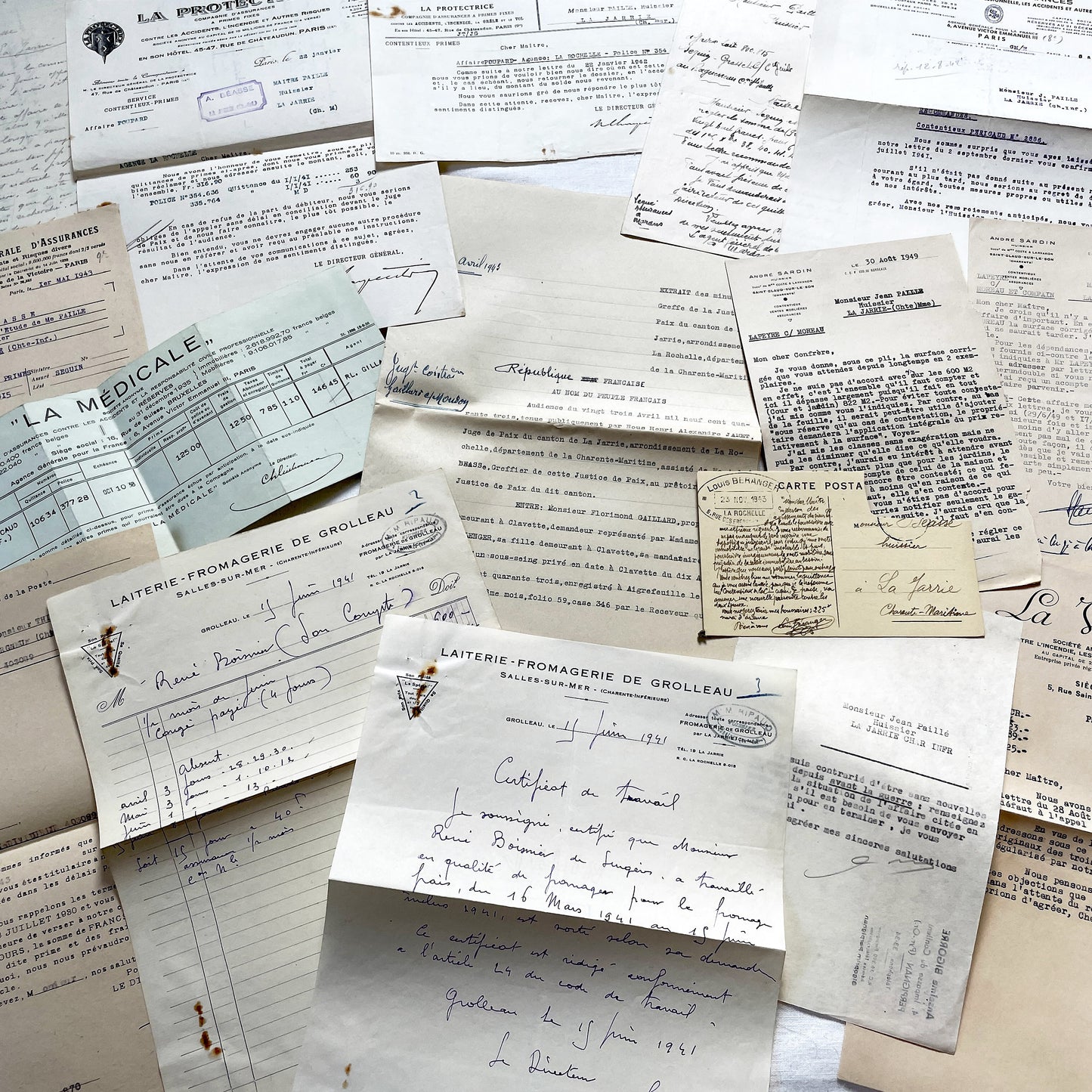 1940s - Vintage Ephemera Lot – French Letters, Invoices & Legal Documents from Notary Archive