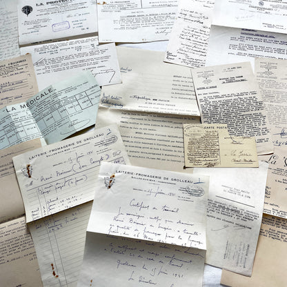 1940s - Vintage Ephemera Lot – French Letters, Invoices & Legal Documents from Notary Archive