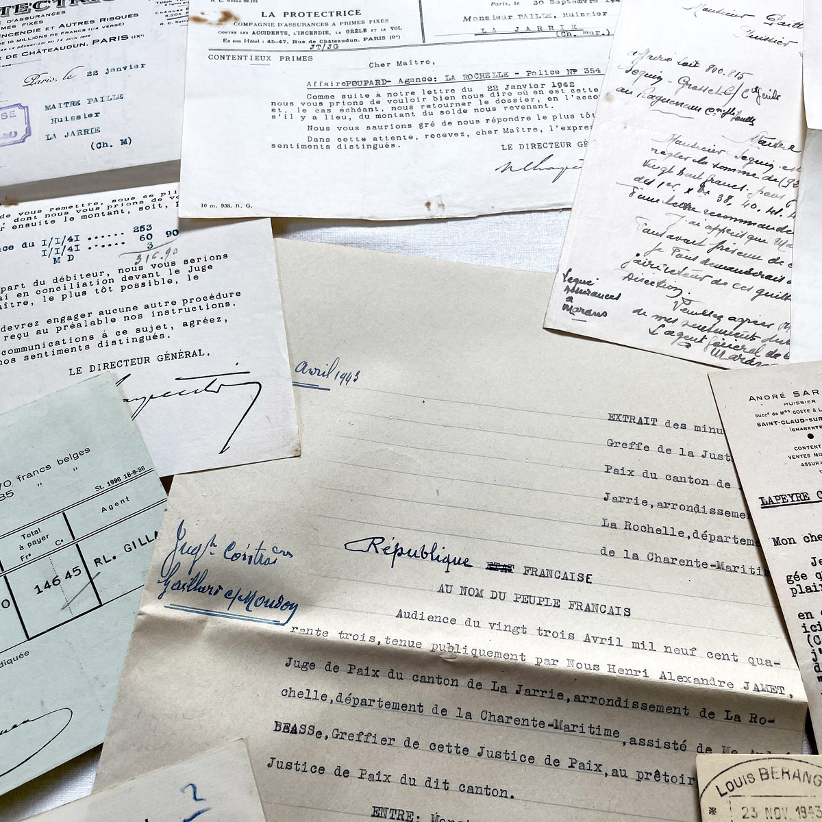 1940s - Vintage Ephemera Lot – French Letters, Invoices & Legal Documents from Notary Archive