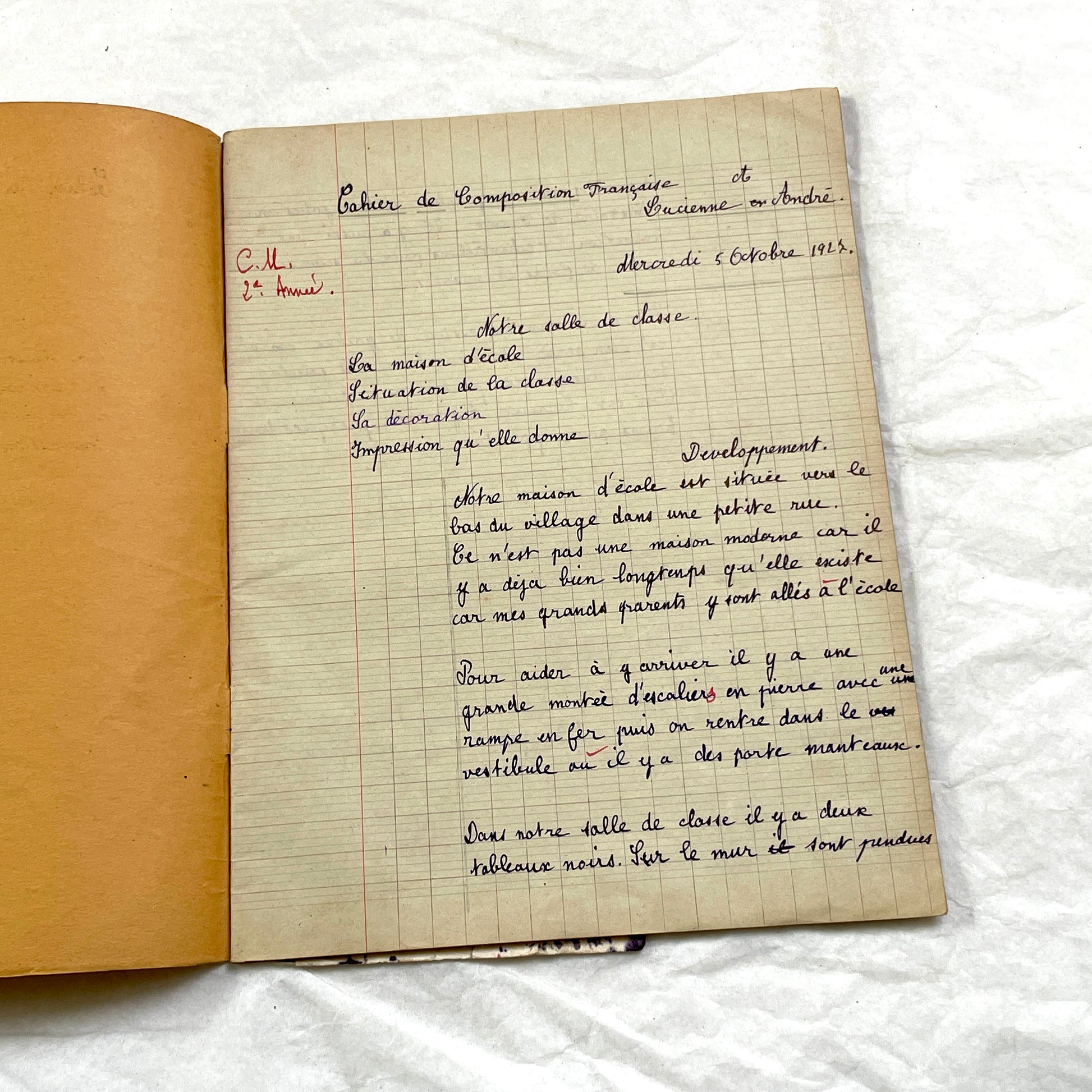 1920s - French Schoolgirl's Composition Notebook - Vintage French School Ephemera - Original Handwriting