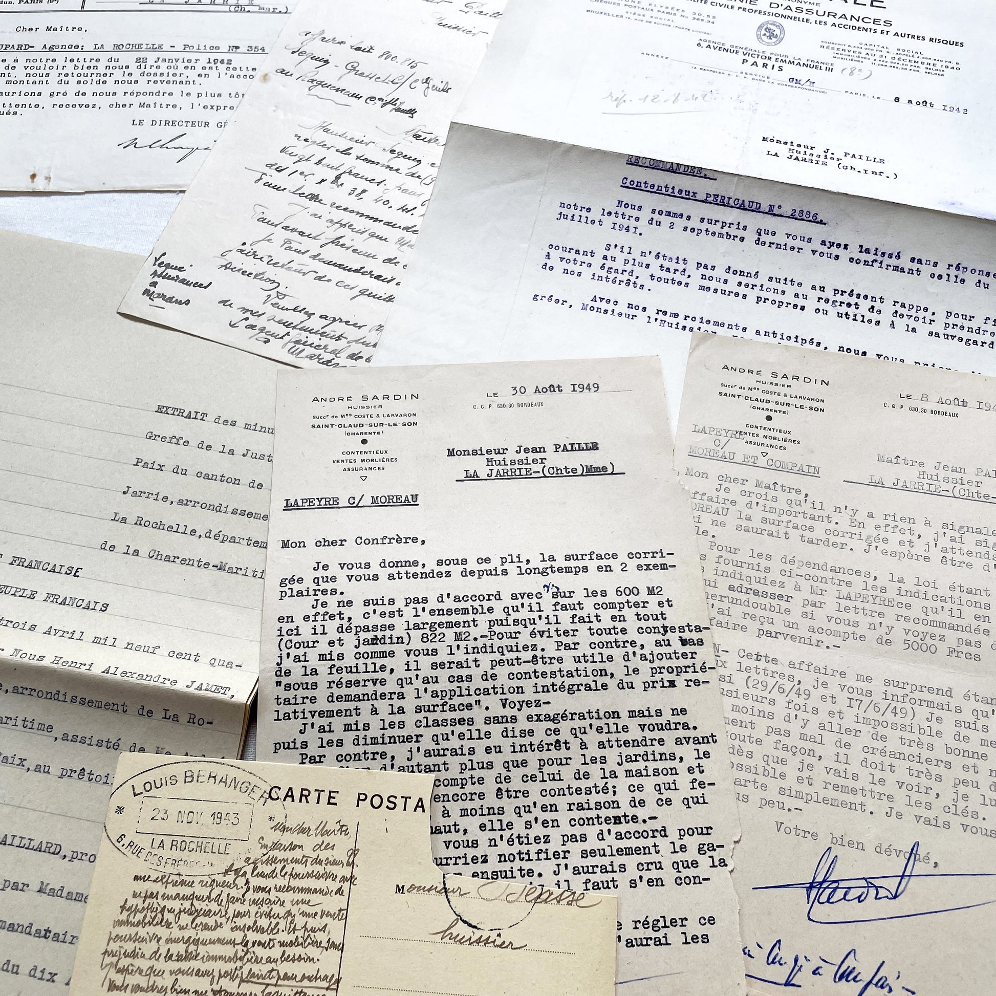 1940s - Vintage Ephemera Lot – French Letters, Invoices & Legal Documents from Notary Archive