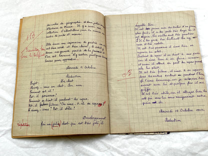 1920s - French Schoolgirl's Composition Notebook - Vintage French School Ephemera - Original Handwriting