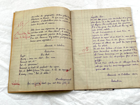 1920s - French Schoolgirl's Composition Notebook - Vintage French School Ephemera - Original Handwriting