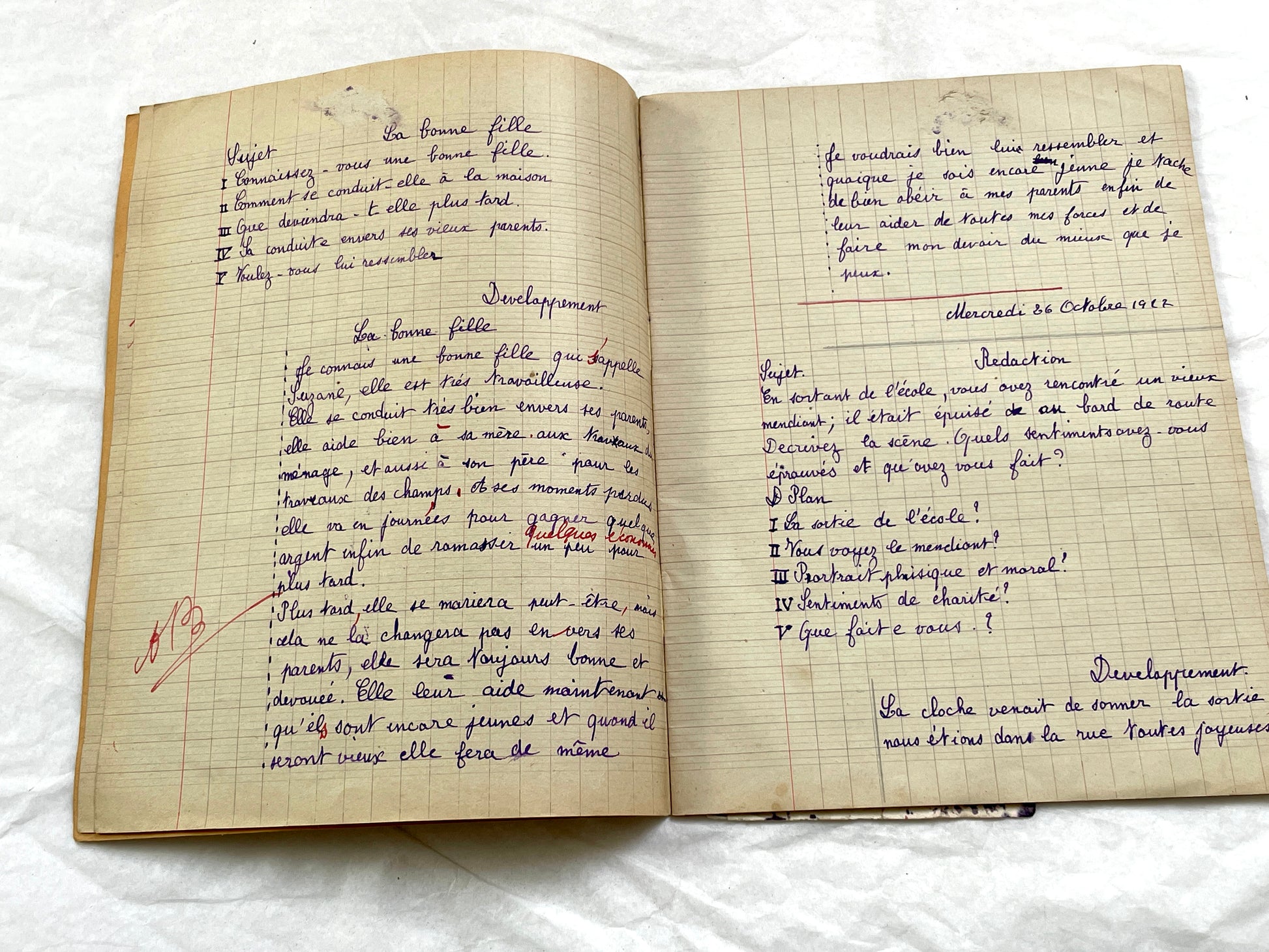 1920s - French Schoolgirl's Composition Notebook - Vintage French School Ephemera - Original Handwriting