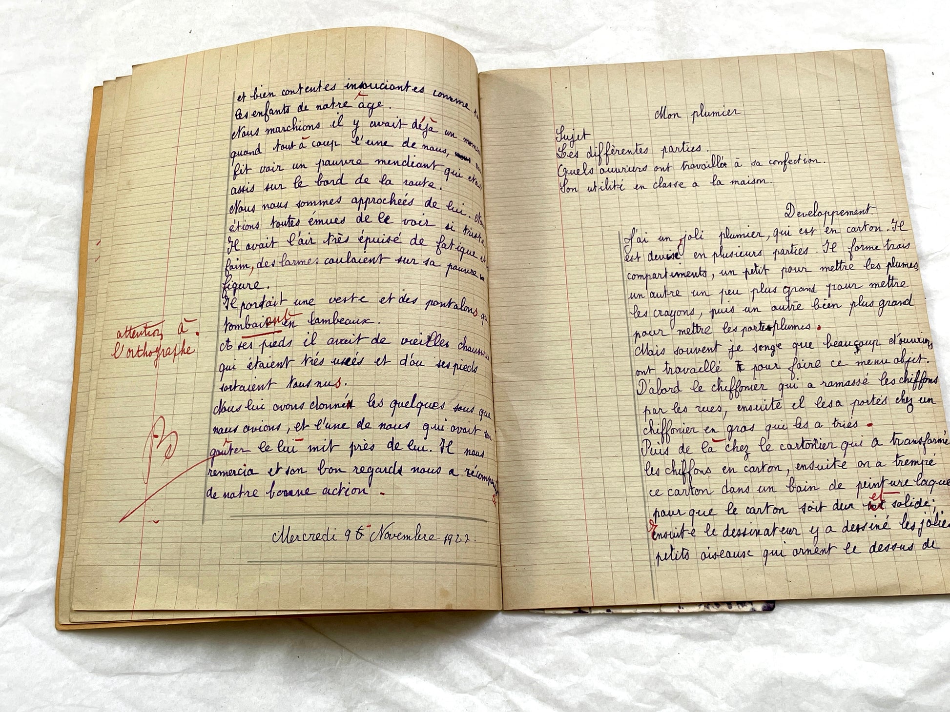 1920s - French Schoolgirl's Composition Notebook - Vintage French School Ephemera - Original Handwriting