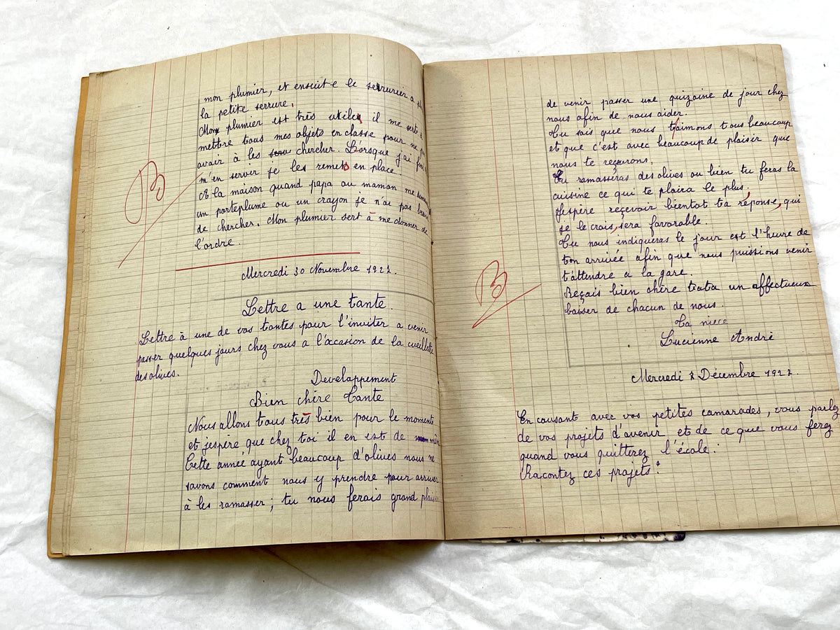 1920s - French Schoolgirl's Composition Notebook - Vintage French School Ephemera - Original Handwriting