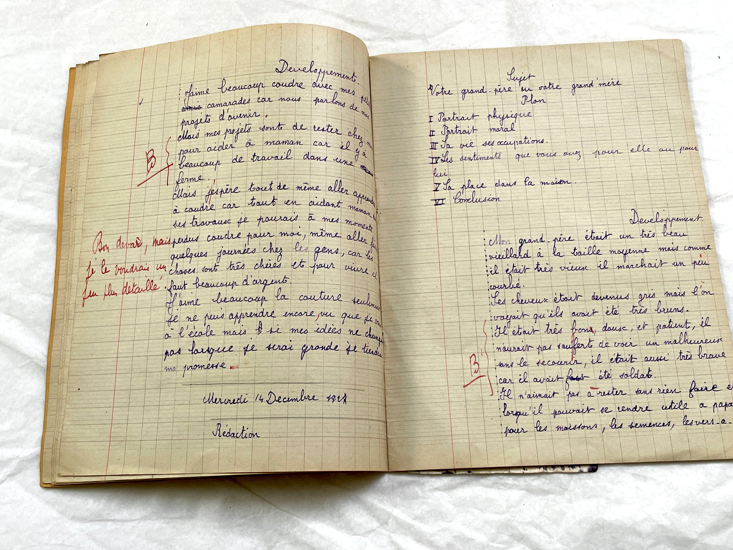 1920s - French Schoolgirl's Composition Notebook - Vintage French School Ephemera - Original Handwriting