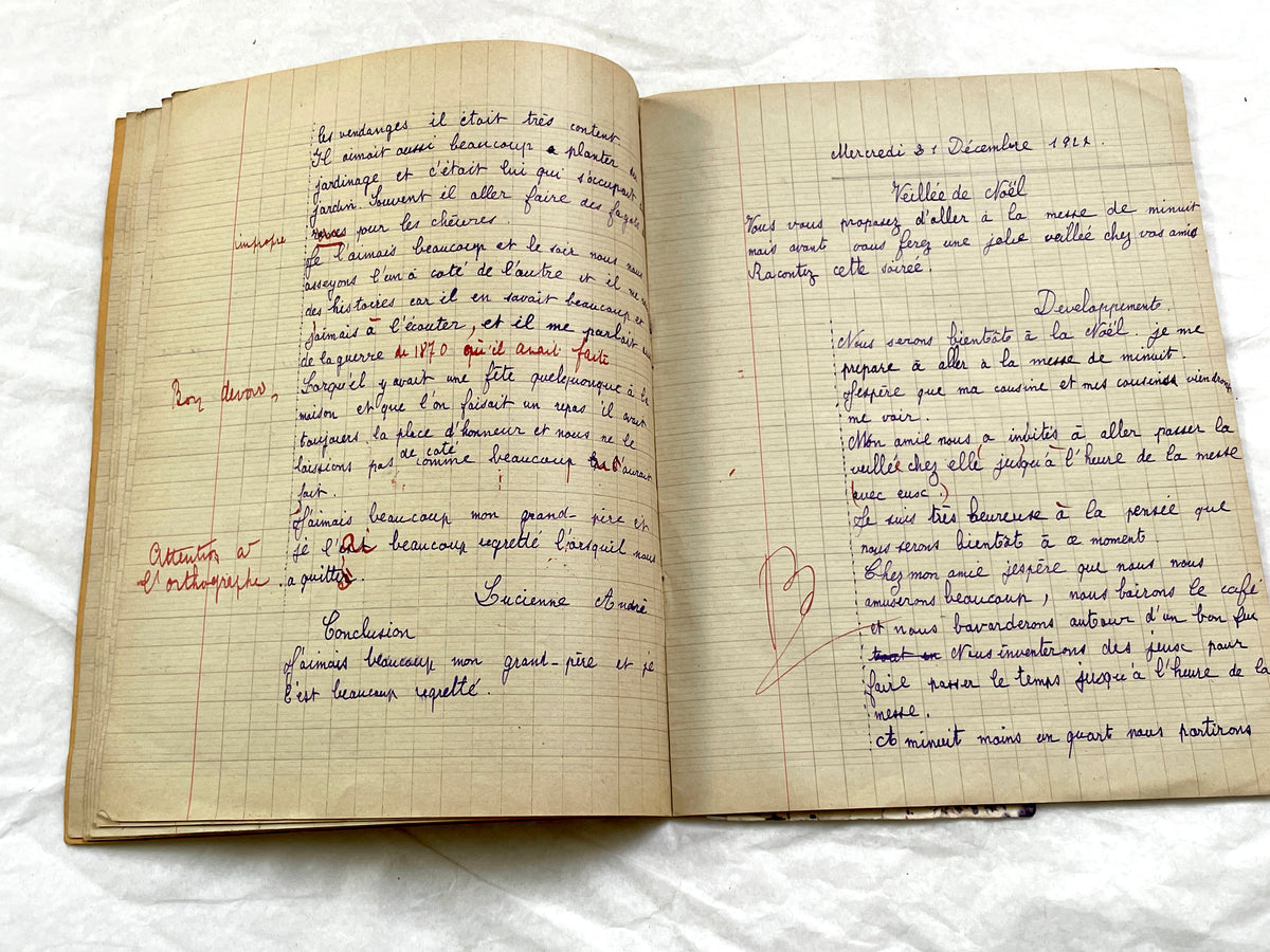 1920s - French Schoolgirl's Composition Notebook - Vintage French School Ephemera - Original Handwriting