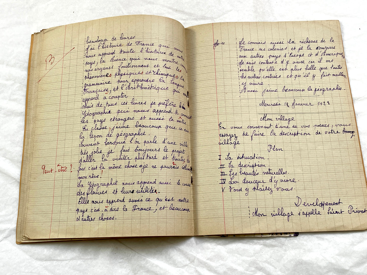 1920s - French Schoolgirl's Composition Notebook - Vintage French School Ephemera - Original Handwriting