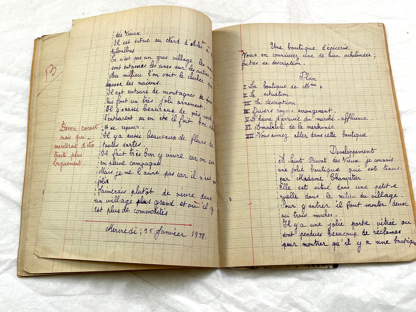1920s - French Schoolgirl's Composition Notebook - Vintage French School Ephemera - Original Handwriting