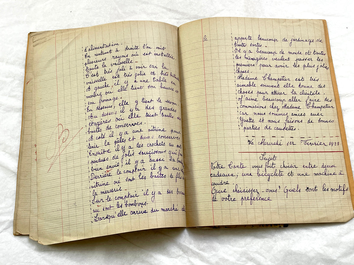 1920s - French Schoolgirl's Composition Notebook - Vintage French School Ephemera - Original Handwriting