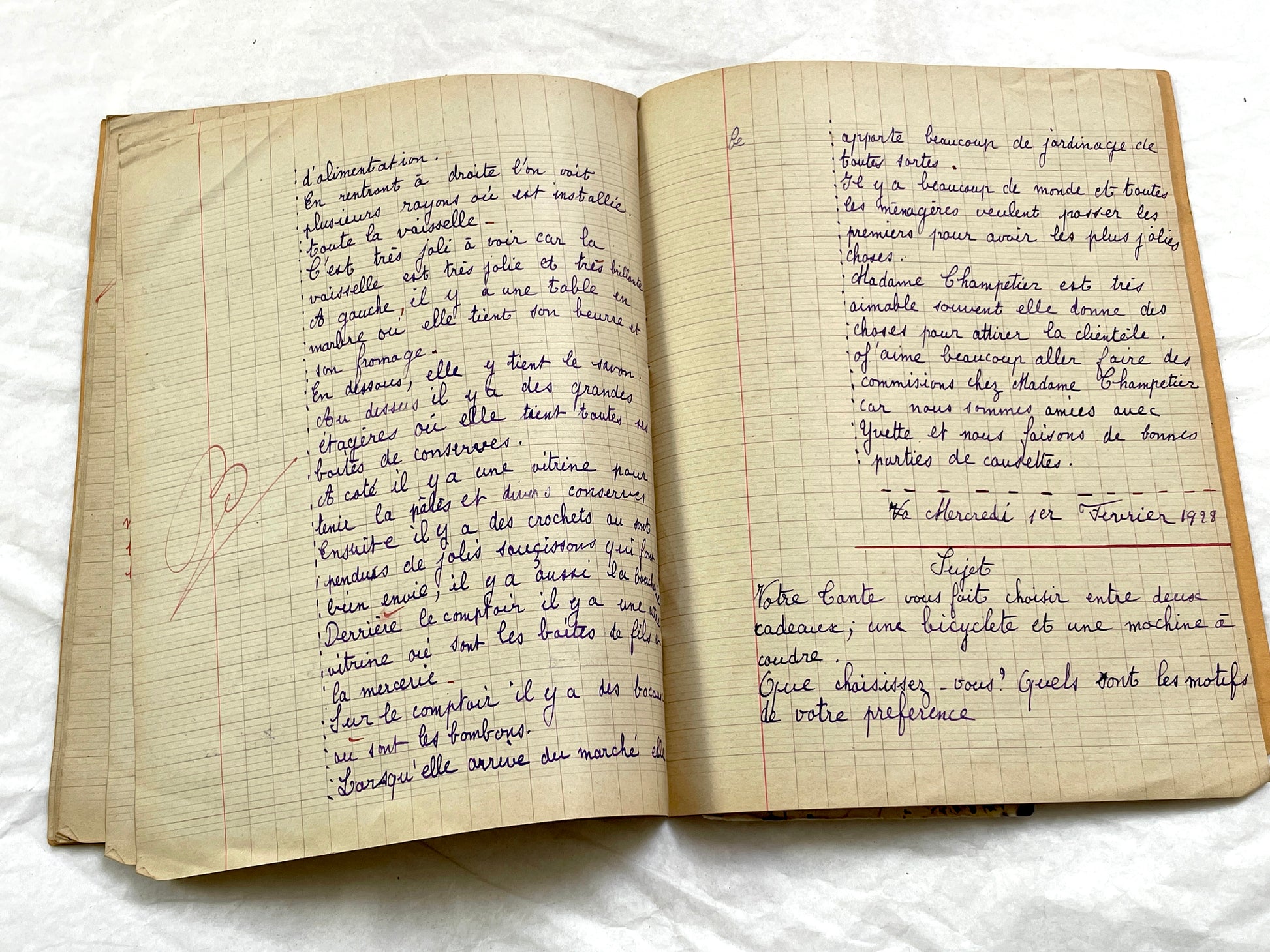 1920s - French Schoolgirl's Composition Notebook - Vintage French School Ephemera - Original Handwriting