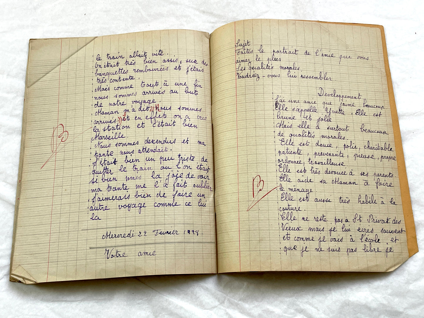 1920s - French Schoolgirl's Composition Notebook - Vintage French School Ephemera - Original Handwriting