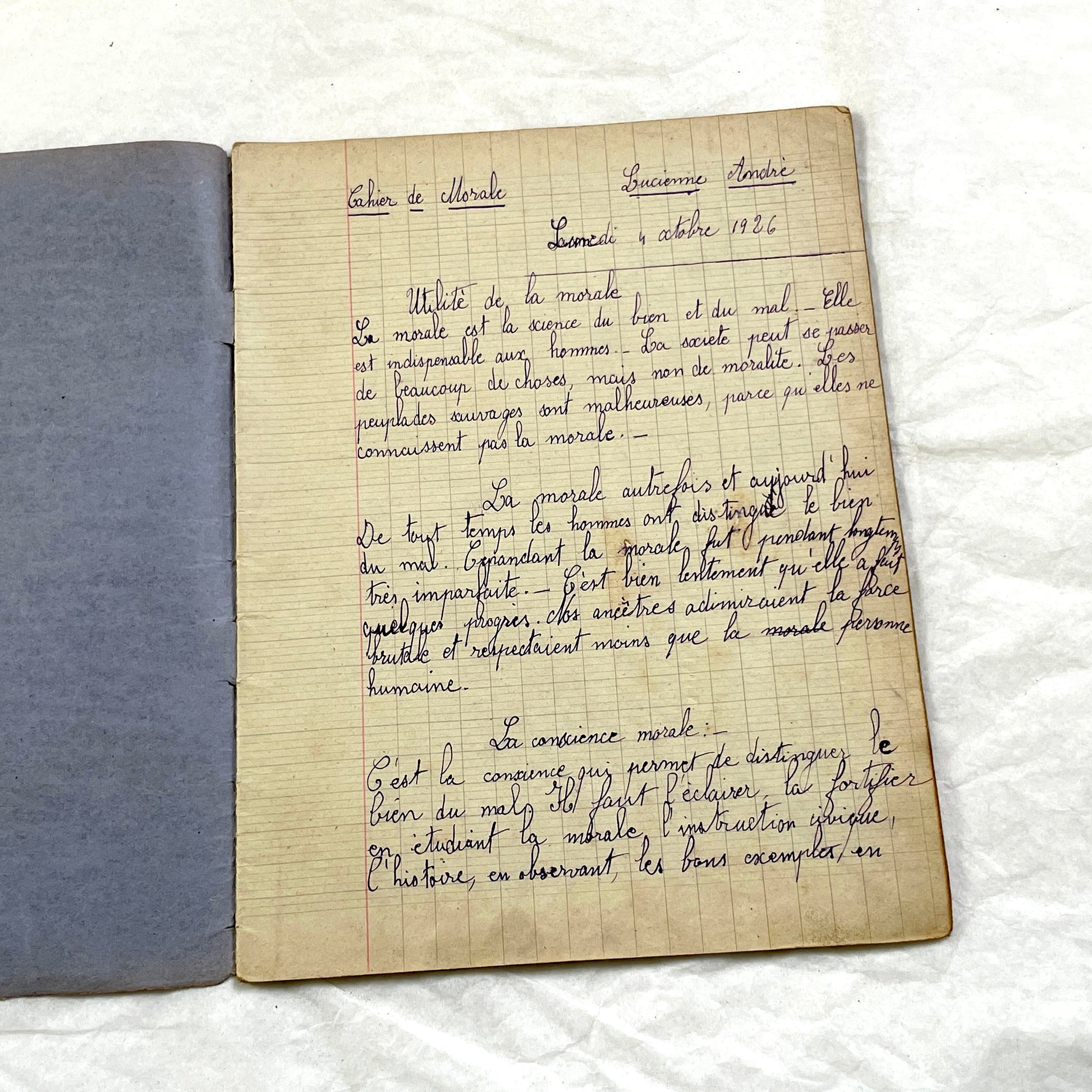 1920s - French School Notebook - Young Girl's Lessons on Morals and Civic Duty From 1926 France - All Pages Photographed