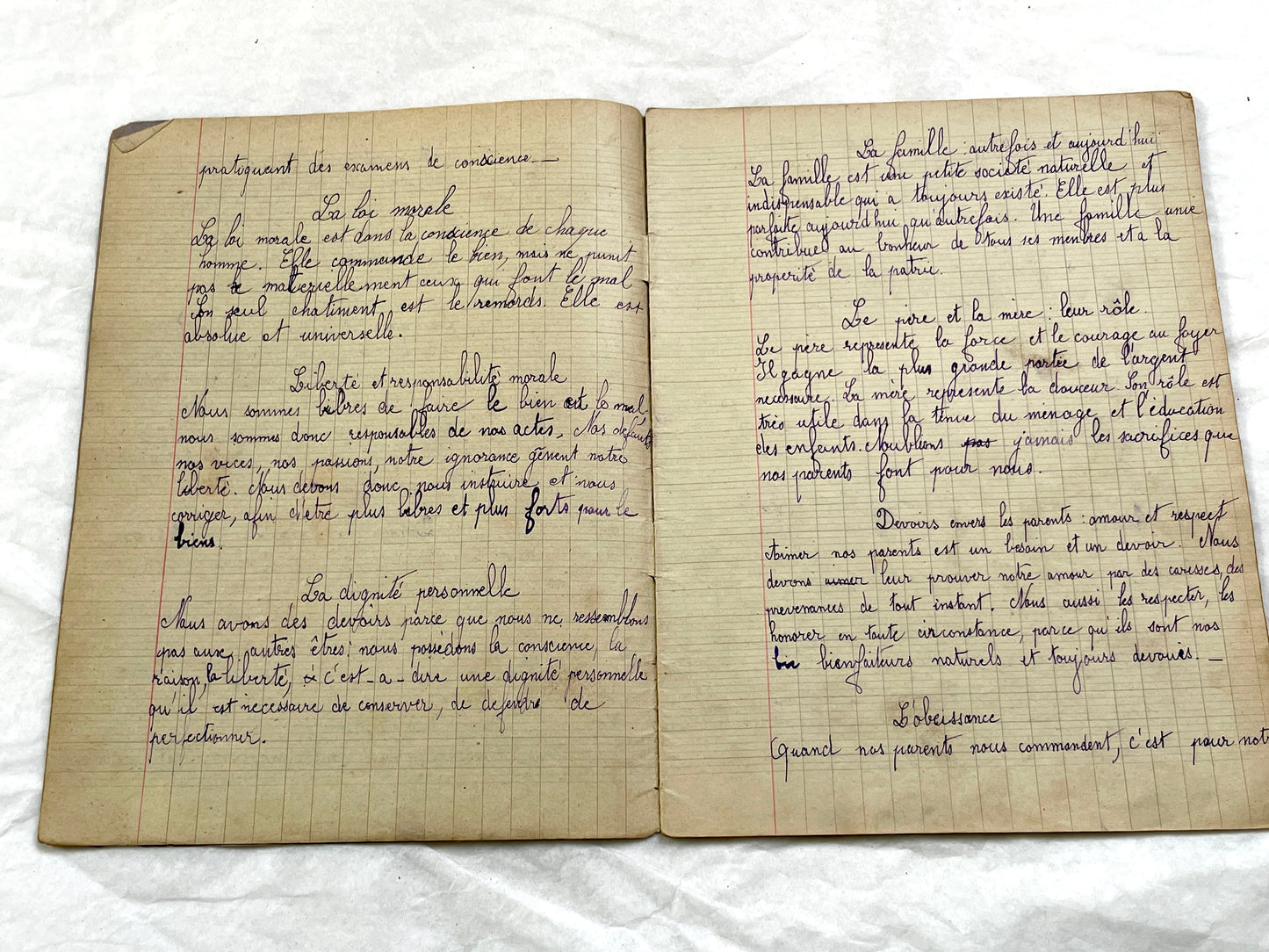 1920s - French School Notebook - Young Girl's Lessons on Morals and Civic Duty From 1926 France - All Pages Photographed