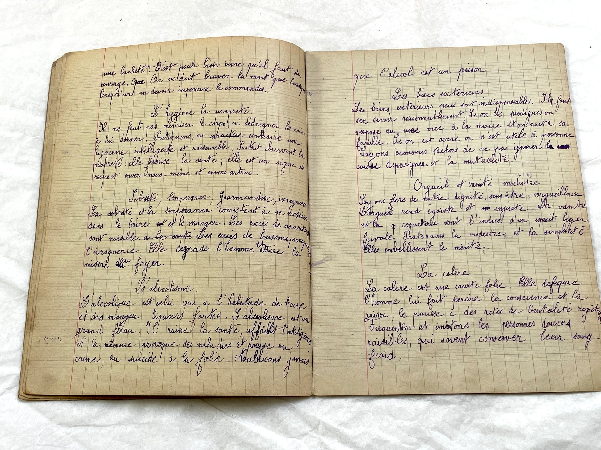 1920s - French School Notebook - Young Girl's Lessons on Morals and Civic Duty From 1926 France - All Pages Photographed