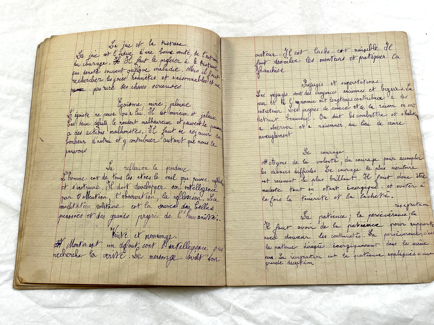 1920s - French School Notebook - Young Girl's Lessons on Morals and Civic Duty From 1926 France - All Pages Photographed