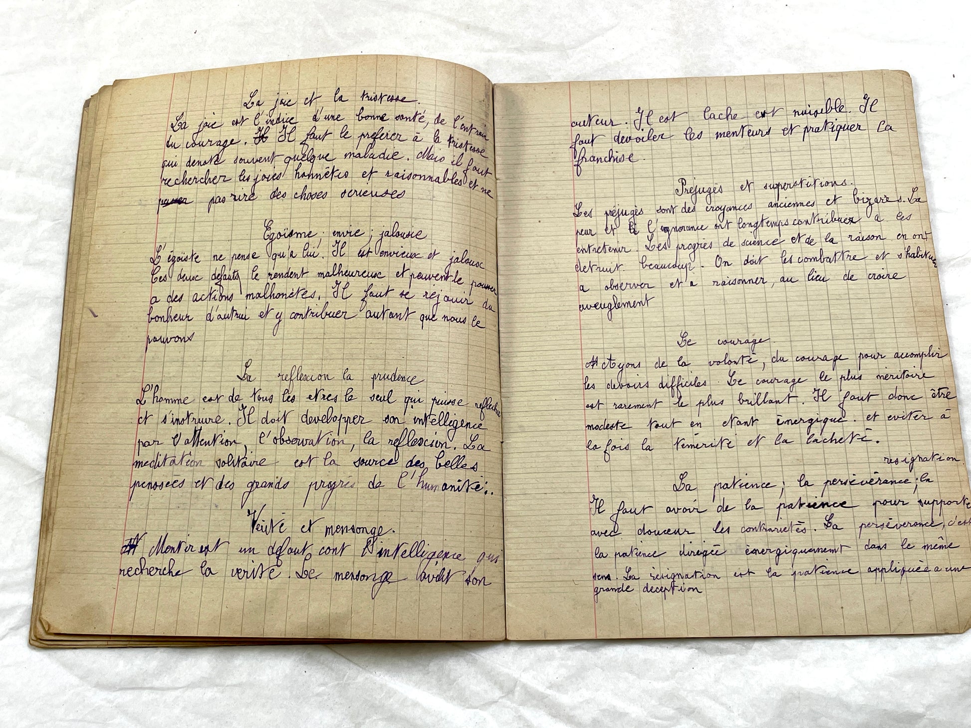 1920s - French School Notebook - Young Girl's Lessons on Morals and Civic Duty From 1926 France - All Pages Photographed