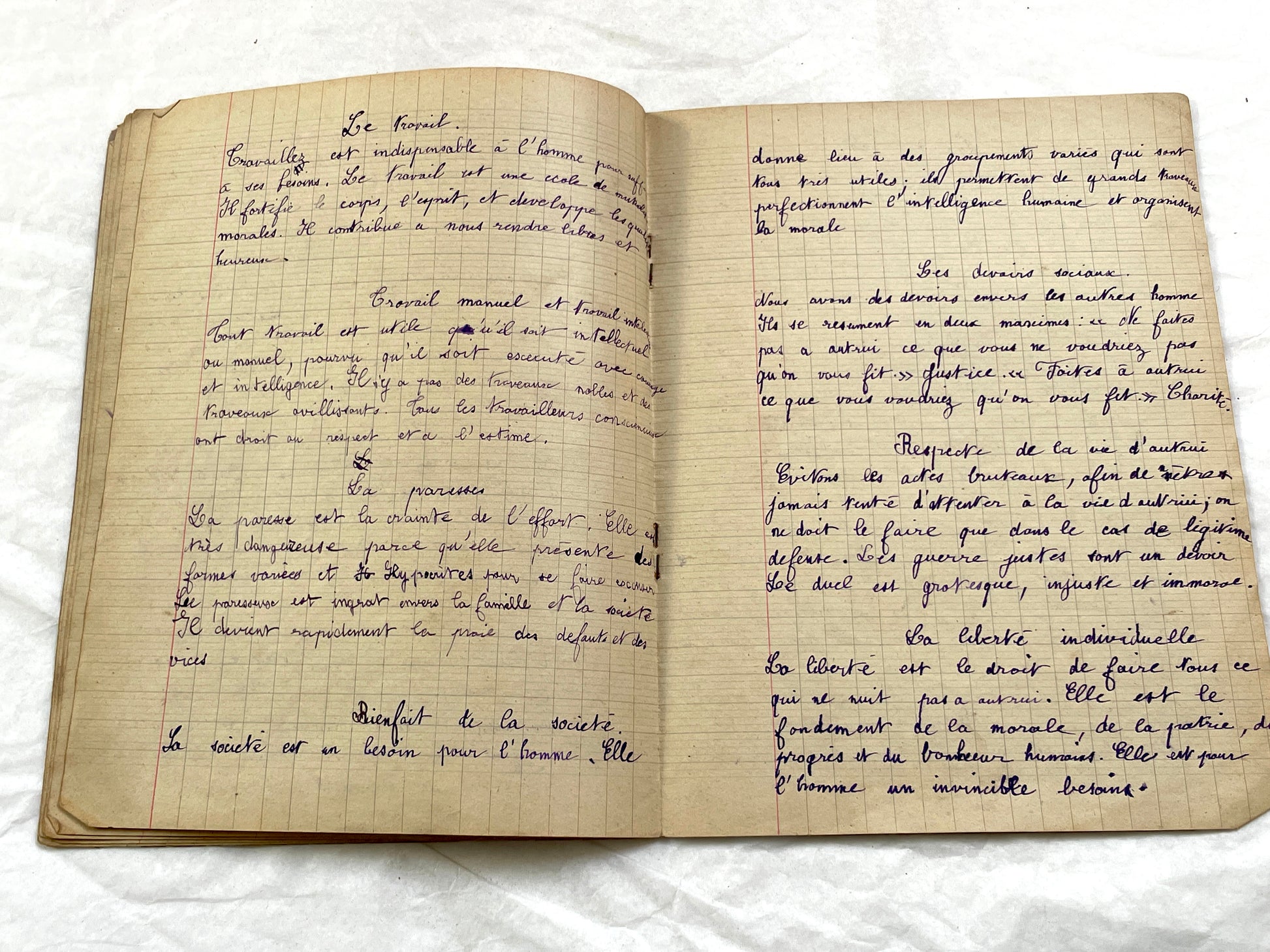 1920s - French School Notebook - Young Girl's Lessons on Morals and Civic Duty From 1926 France - All Pages Photographed
