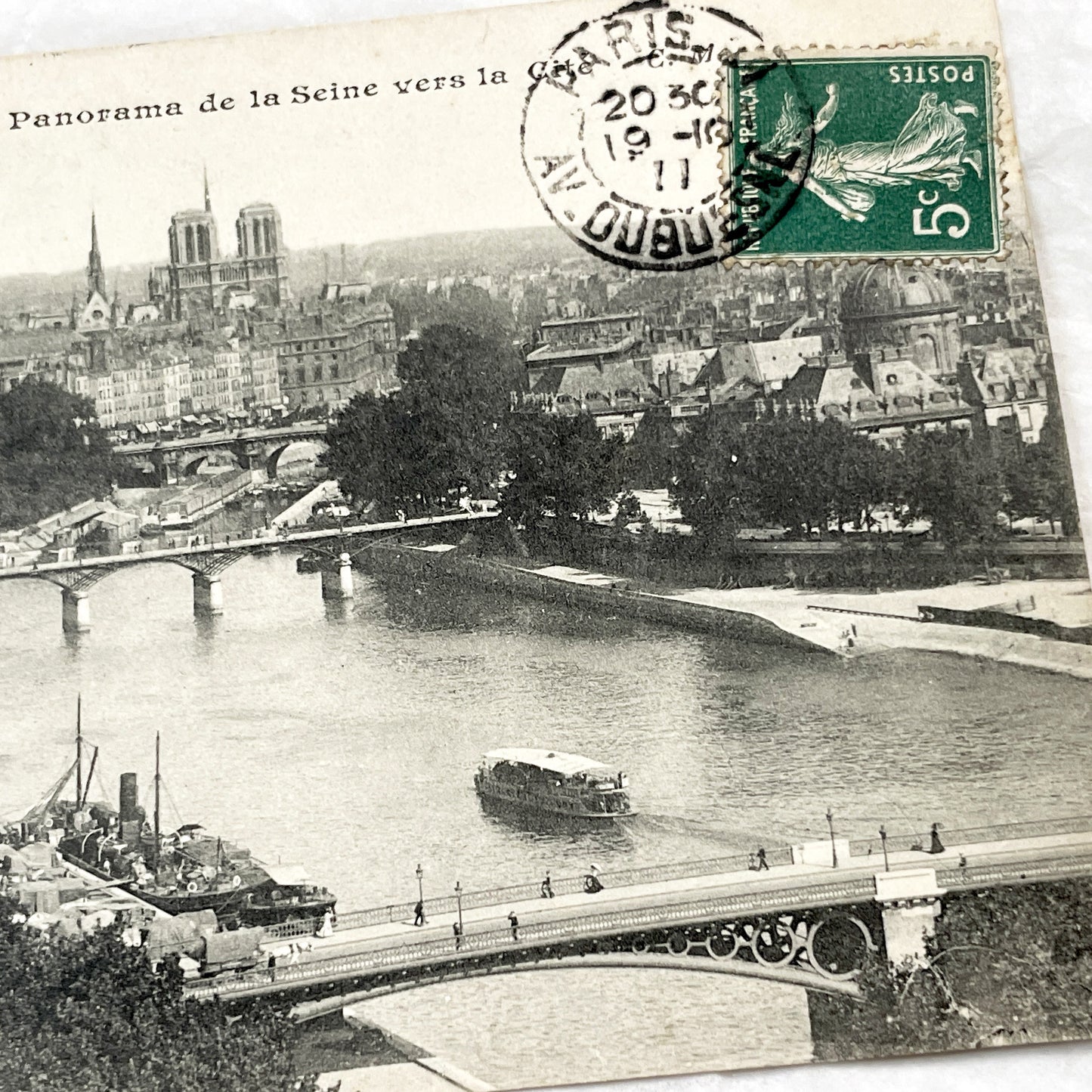 1910s - Paris Seine River Panorama - Notre Dame Cathedral View - Vintage French Postcard - Historic Cityscape Architecture - Old Paris