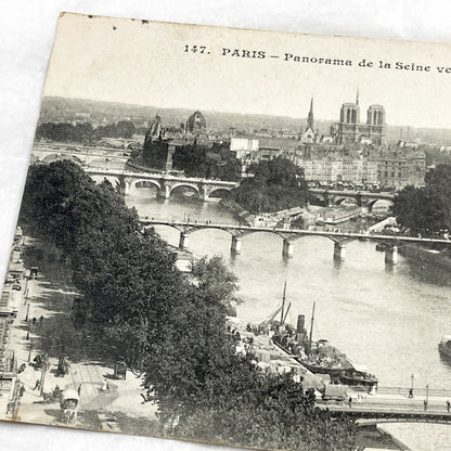 1910s - Paris Seine River Panorama - Notre Dame Cathedral View - Vintage French Postcard - Historic Cityscape Architecture - Old Paris