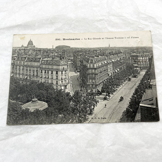 1910s - Vintage Montmartre Postcard - Paris Rue Gerando Avenue Trudaine Cityscape - Sacre Coeur View - Historic French Ephemera
