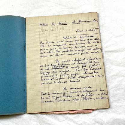 1920s - French School Notebook - Student Morale Class Homework - Vintage French Education - Handwritten Manuscript