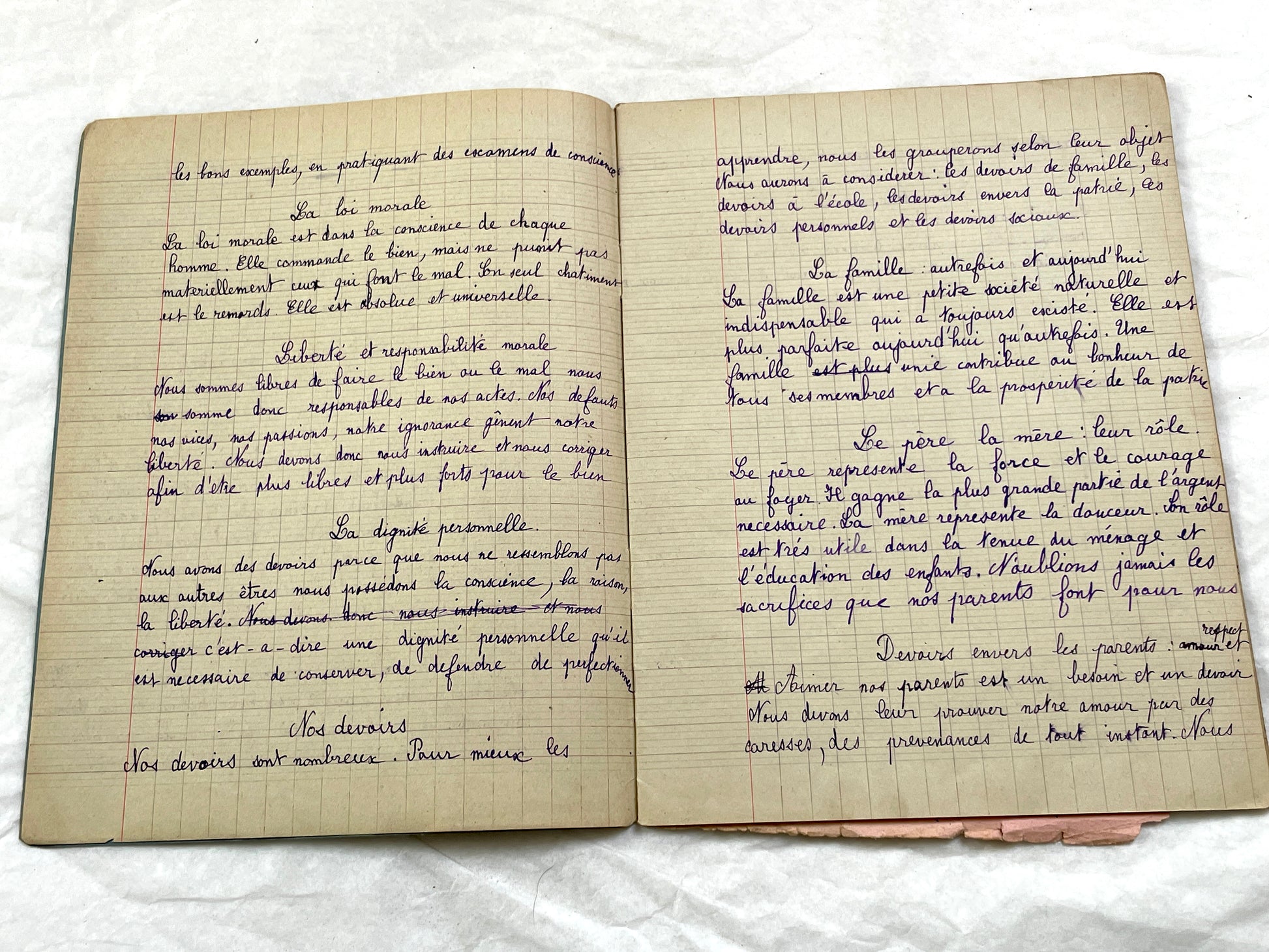 1920s - French School Notebook - Student Morale Class Homework - Vintage French Education - Handwritten Manuscript