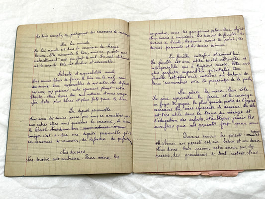 1920s - French School Notebook - Student Morale Class Homework - Vintage French Education - Handwritten Manuscript
