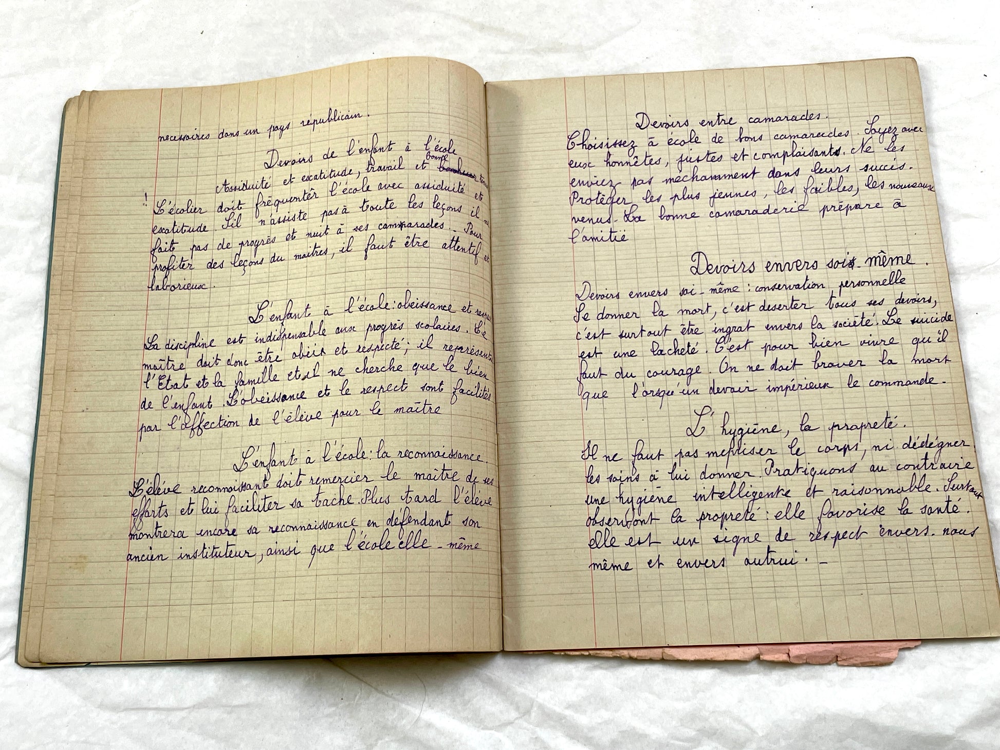1920s - French School Notebook - Student Morale Class Homework - Vintage French Education - Handwritten Manuscript