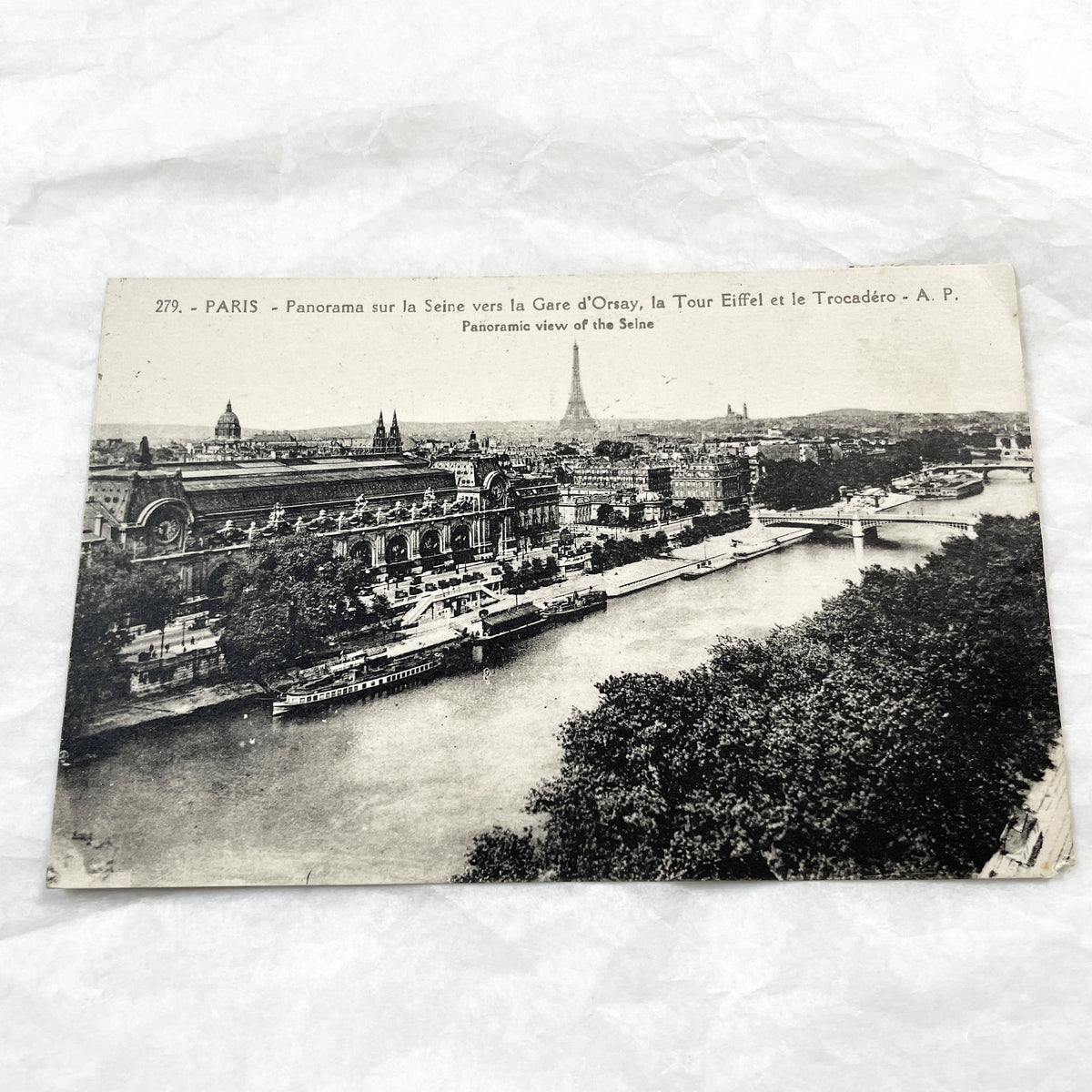 1920s - Vintage Paris Seine River View Postcard - Gare D'Orsay - Eiffel Tower - Trocadero - Historic French Capital City Landmark