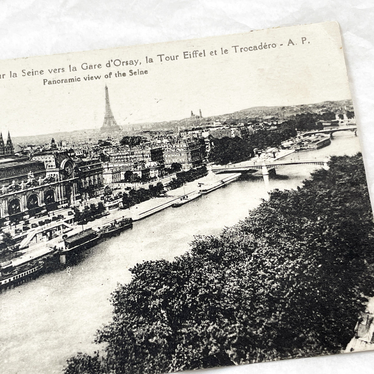 1920s - Vintage Paris Seine River View Postcard - Gare D'Orsay - Eiffel Tower - Trocadero - Historic French Capital City Landmark