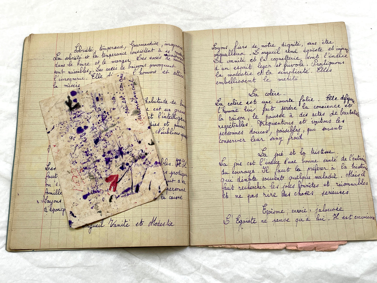 1920s - French School Notebook - Student Morale Class Homework - Vintage French Education - Handwritten Manuscript