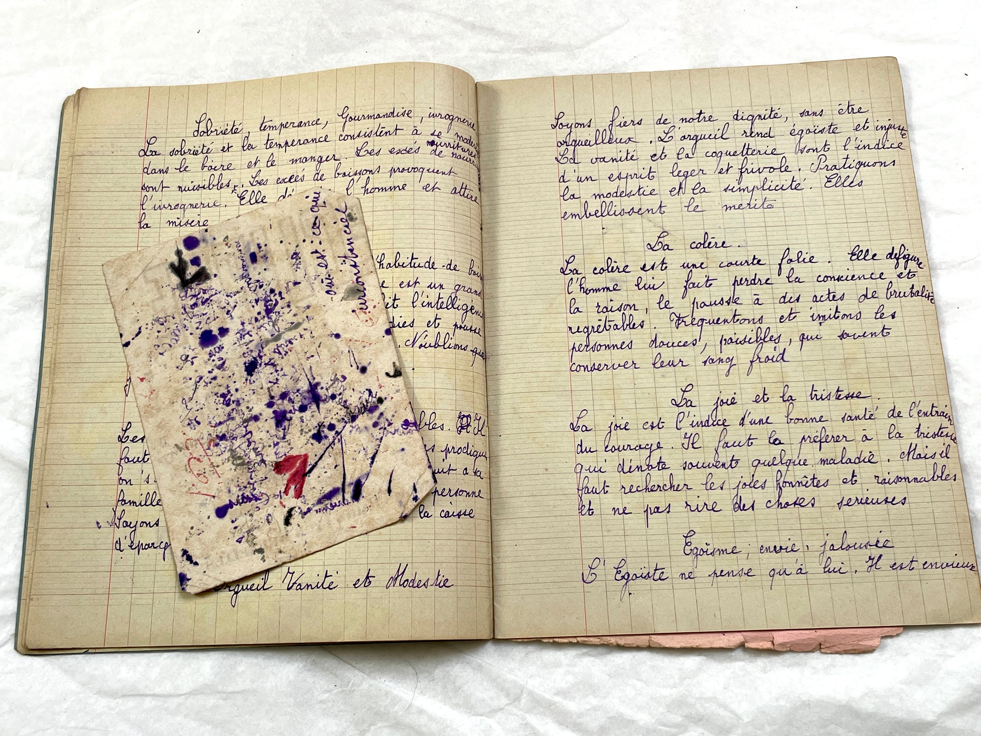 1920s - French School Notebook - Student Morale Class Homework - Vintage French Education - Handwritten Manuscript