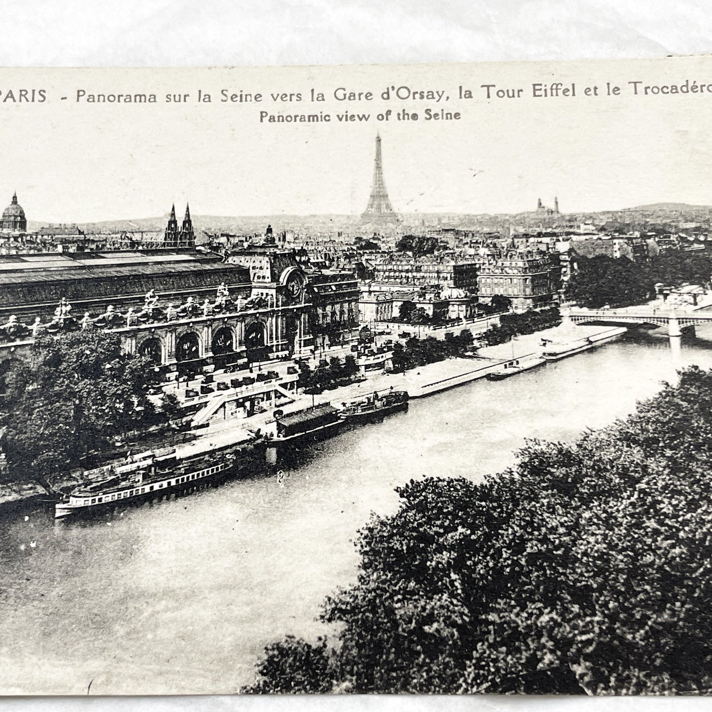 1920s - Vintage Paris Seine River View Postcard - Gare D'Orsay - Eiffel Tower - Trocadero - Historic French Capital City Landmark