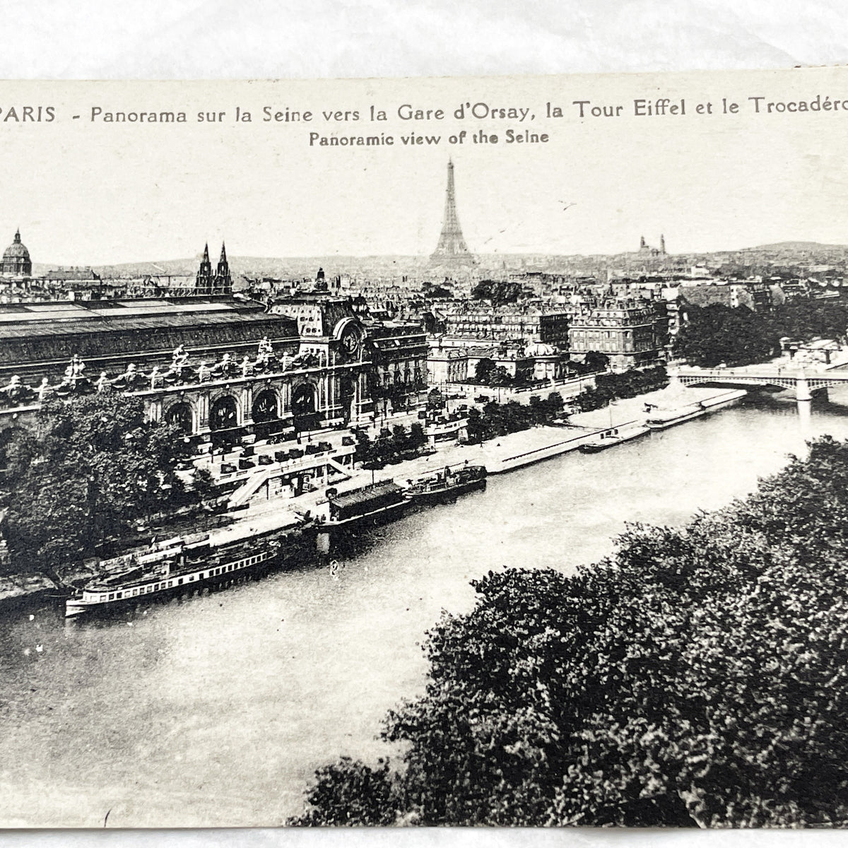 1920s - Vintage Paris Seine River View Postcard - Gare D'Orsay - Eiffel Tower - Trocadero - Historic French Capital City Landmark