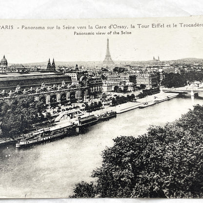 1920s - Vintage Paris Seine River View Postcard - Gare D'Orsay - Eiffel Tower - Trocadero - Historic French Capital City Landmark