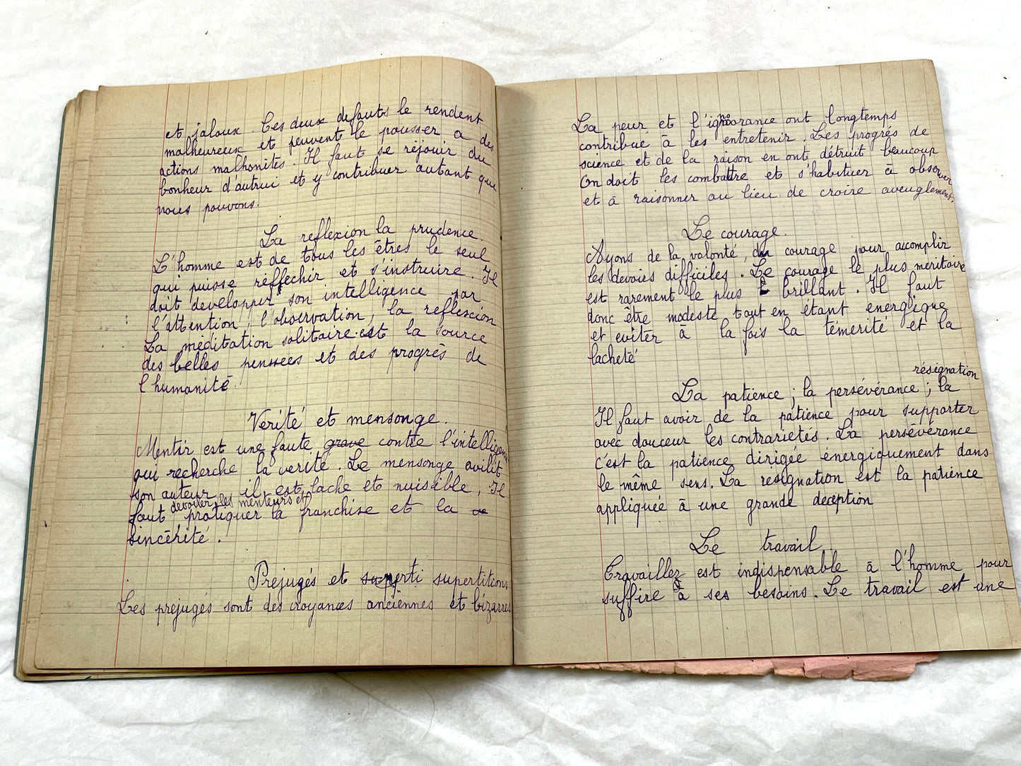1920s - French School Notebook - Student Morale Class Homework - Vintage French Education - Handwritten Manuscript
