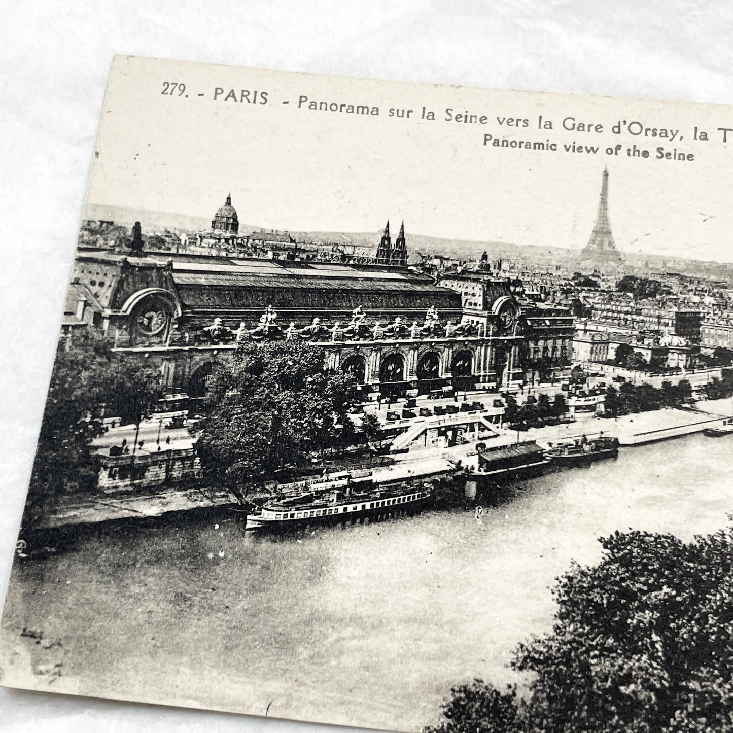 1920s - Vintage Paris Seine River View Postcard - Gare D'Orsay - Eiffel Tower - Trocadero - Historic French Capital City Landmark