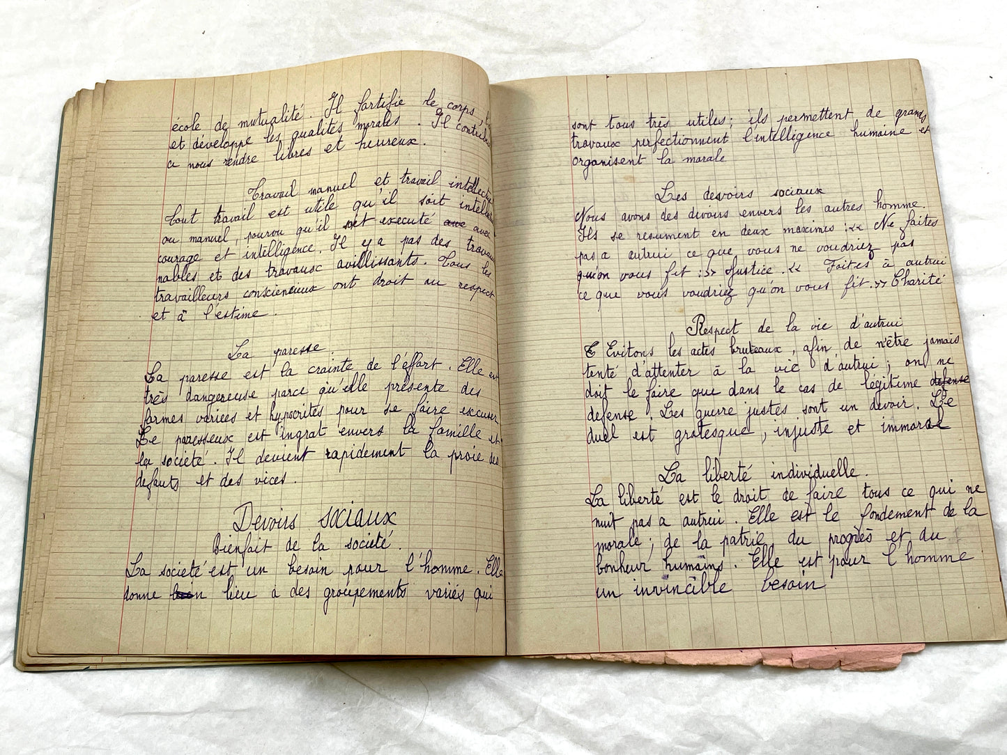 1920s - French School Notebook - Student Morale Class Homework - Vintage French Education - Handwritten Manuscript