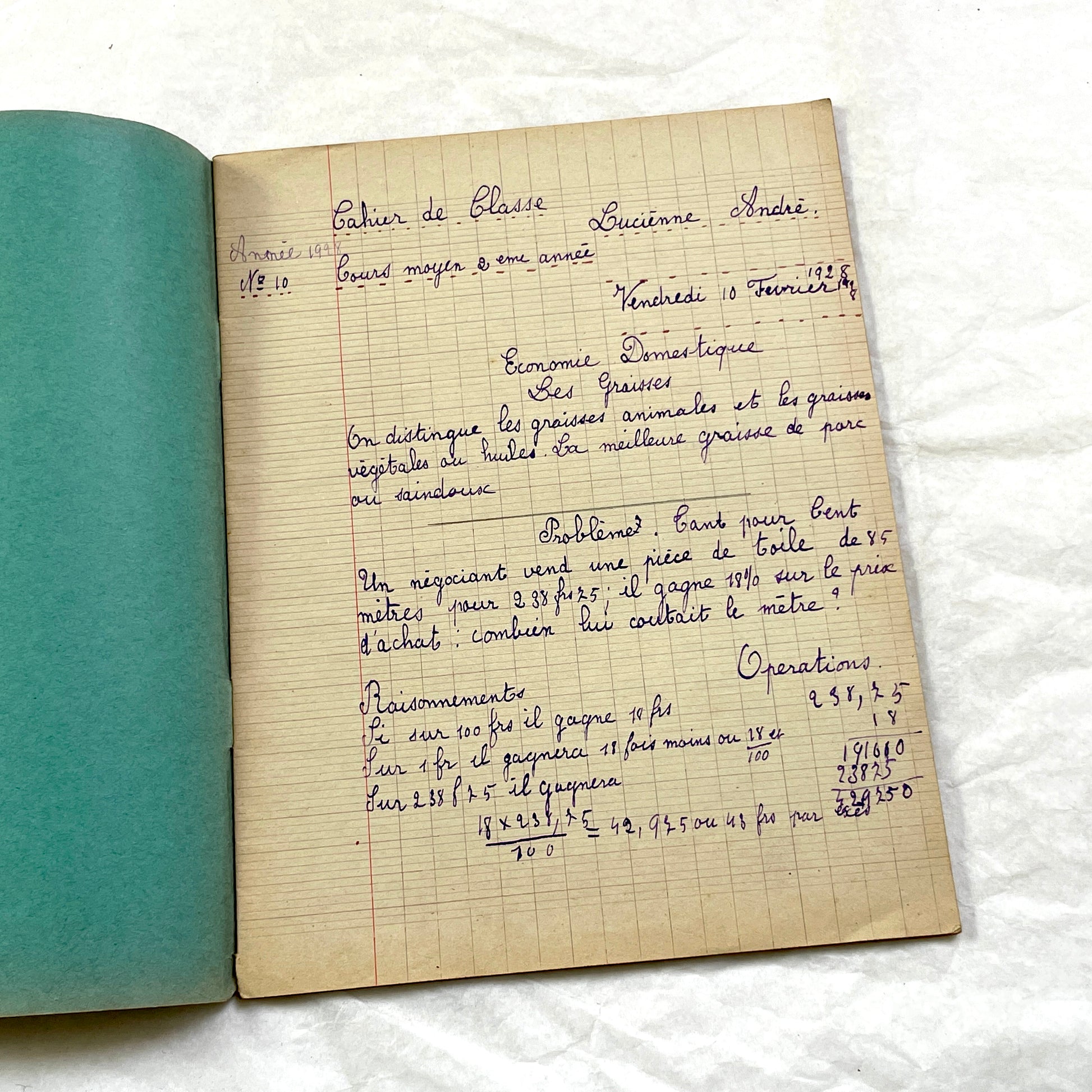 1920s - French School Notebook - Young Girl's Beautiful Handwriting - Vintage Educational Ephemera - French Classroom Memories