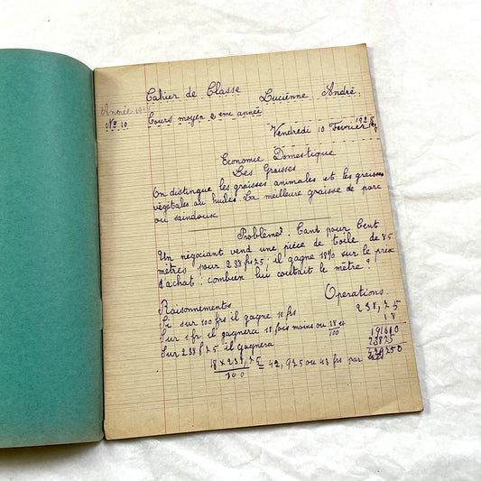 1920s - French School Notebook - Young Girl's Beautiful Handwriting - Vintage Educational Ephemera - French Classroom Memories
