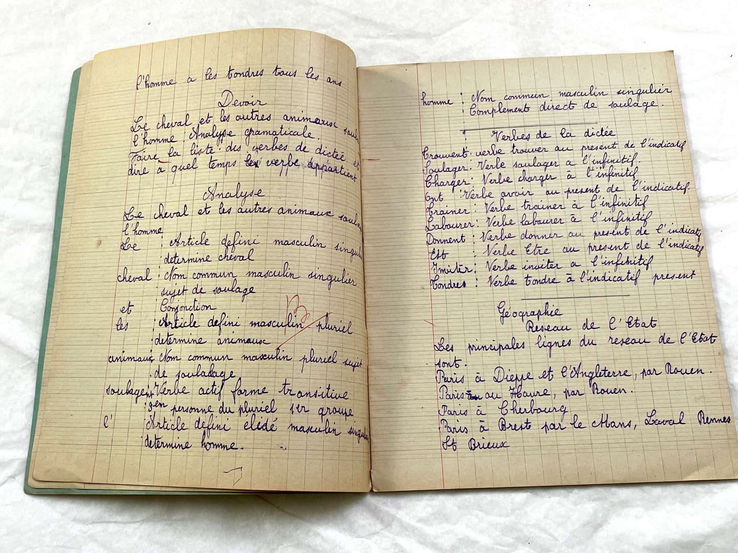 1920s - French School Notebook - Young Girl's Beautiful Handwriting - Vintage Educational Ephemera - French Classroom Memories
