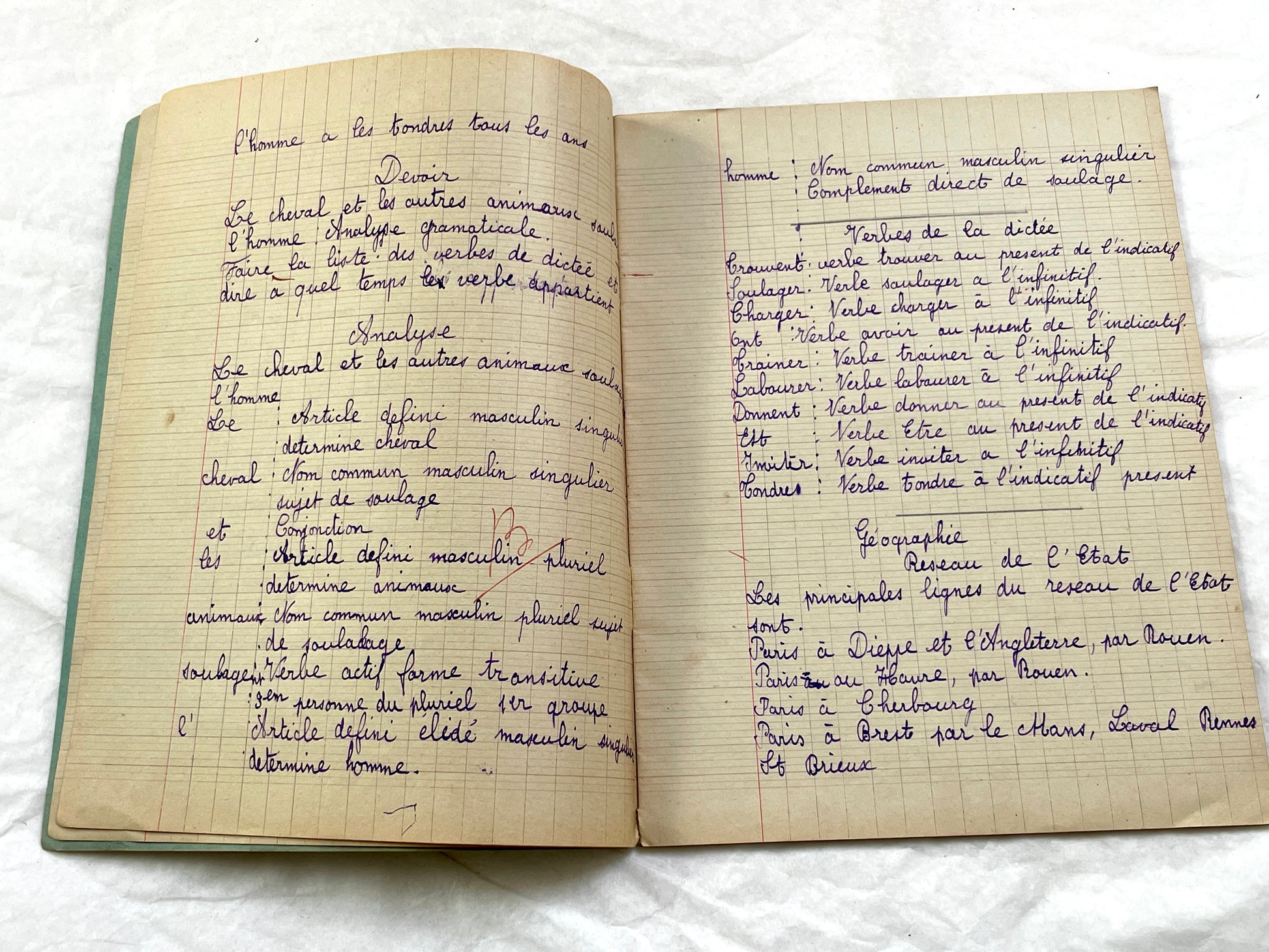 1920s - French School Notebook - Young Girl's Beautiful Handwriting - Vintage Educational Ephemera - French Classroom Memories