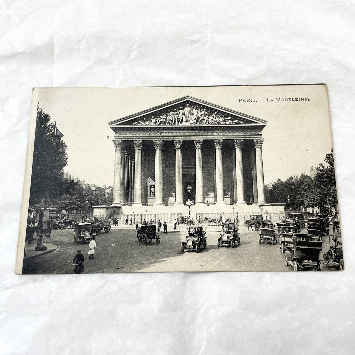 1910s - Vintage Postcard Paris La Madeleine Church - French Historic Architecture - Busy Street Scene - Early Automobiles