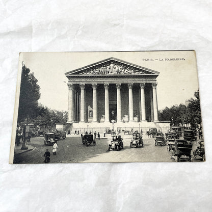 1910s - Vintage Postcard Paris La Madeleine Church - French Historic Architecture - Busy Street Scene - Early Automobiles